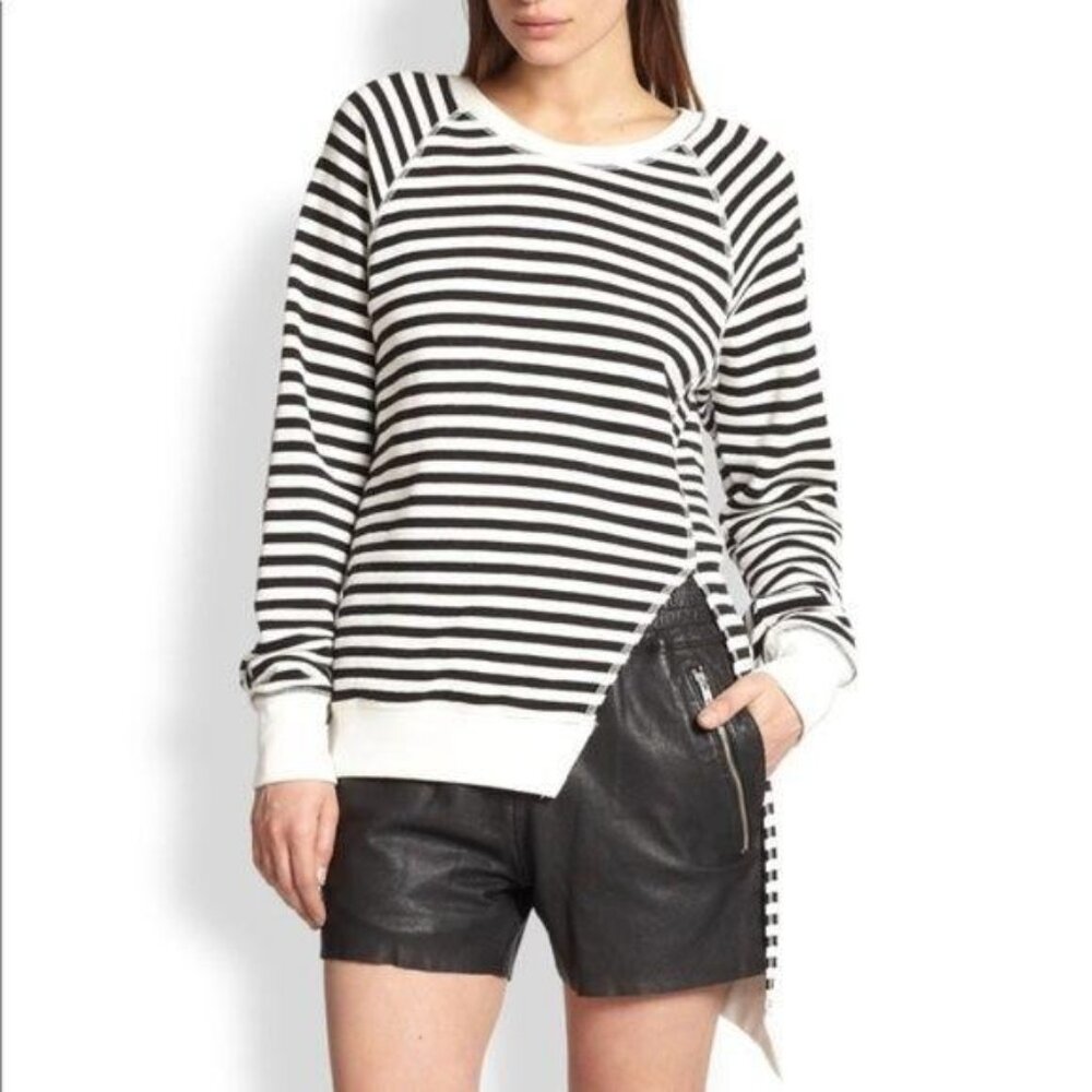 OAK NYC Striped Asymmetrical Split Sweater Slit He